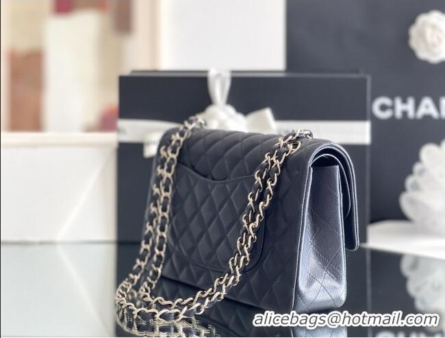 Pretty Style Chanel Grained Calfskin Medium Classic Flap Bag A01112 Deep Blue/Light Gold 2026 Original Quality