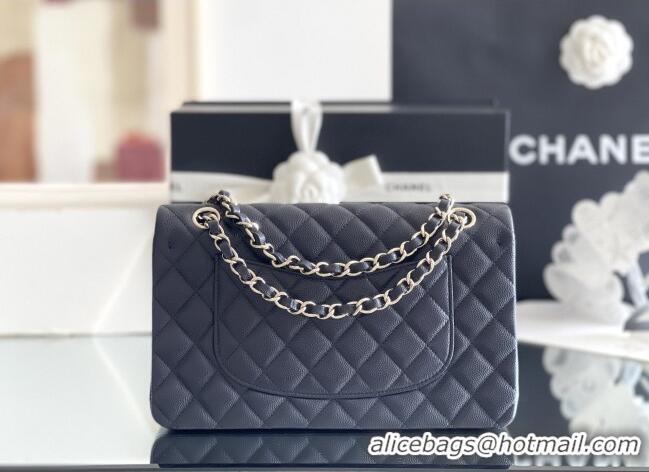 Pretty Style Chanel Grained Calfskin Medium Classic Flap Bag A01112 Deep Blue/Light Gold 2026 Original Quality
