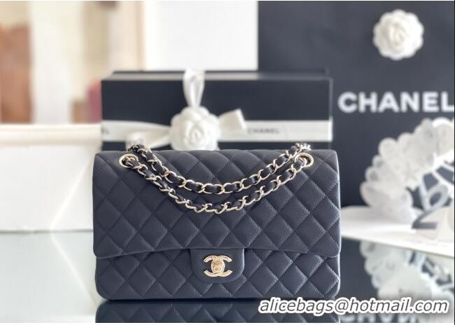 Pretty Style Chanel Grained Calfskin Medium Classic Flap Bag A01112 Deep Blue/Light Gold 2026 Original Quality