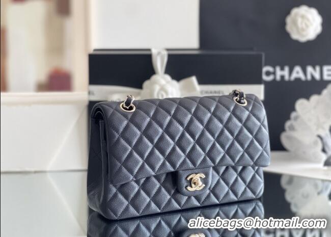 Pretty Style Chanel Grained Calfskin Medium Classic Flap Bag A01112 Deep Blue/Light Gold 2026 Original Quality