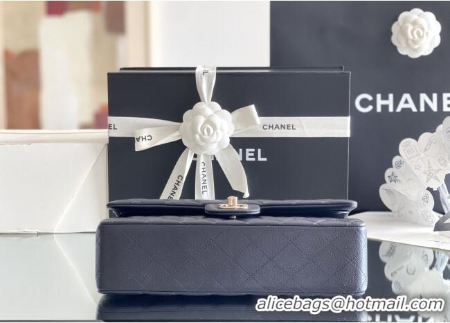 Pretty Style Chanel Grained Calfskin Medium Classic Flap Bag A01112 Deep Blue/Light Gold 2026 Original Quality