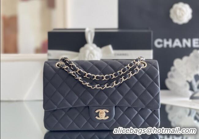 Pretty Style Chanel Grained Calfskin Medium Classic Flap Bag A01112 Deep Blue/Light Gold 2026 Original Quality