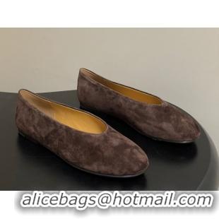 Shop Duplicate The Row Suede Flat Loafers TR120803 Brown 2026