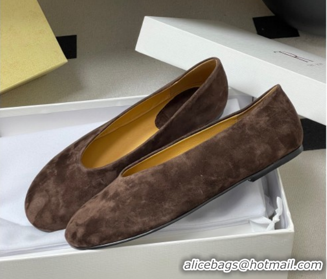 Shop Duplicate The Row Suede Flat Loafers TR120803 Brown 2026