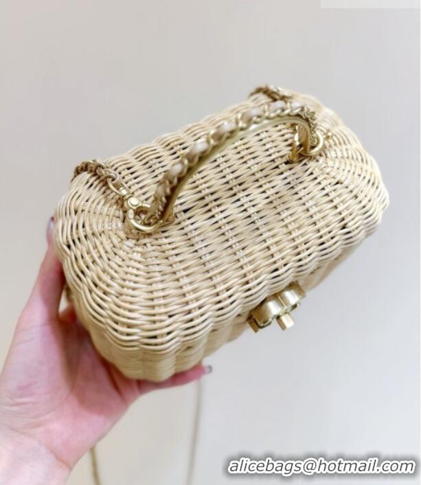 Promotional Chanel Vanity Case in Braided Rattan & Gold-Tone Metal AS5993 Beige Cruise 2025/26 Top Quality