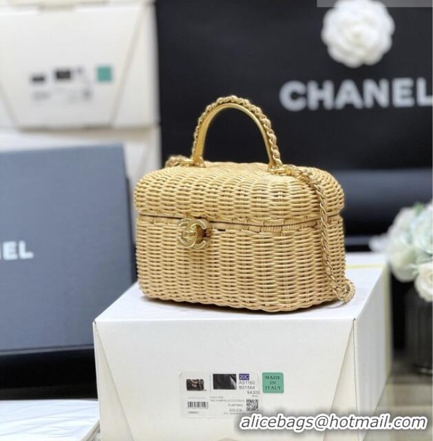 Promotional Chanel Vanity Case in Braided Rattan & Gold-Tone Metal AS5993 Beige Cruise 2025/26 Top Quality