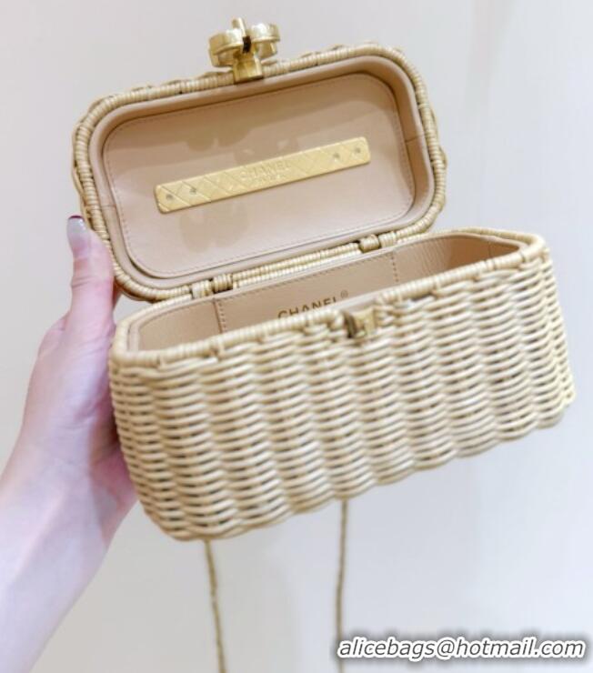 Promotional Chanel Vanity Case in Braided Rattan & Gold-Tone Metal AS5993 Beige Cruise 2025/26 Top Quality