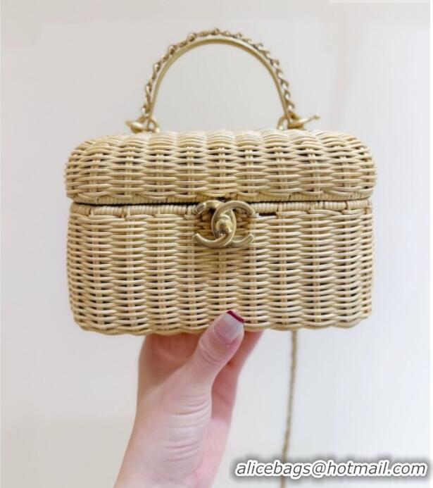 Promotional Chanel Vanity Case in Braided Rattan & Gold-Tone Metal AS5993 Beige Cruise 2025/26 Top Quality