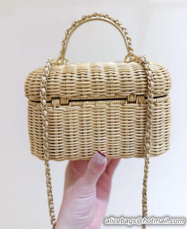 Promotional Chanel Vanity Case in Braided Rattan & Gold-Tone Metal AS5993 Beige Cruise 2025/26 Top Quality