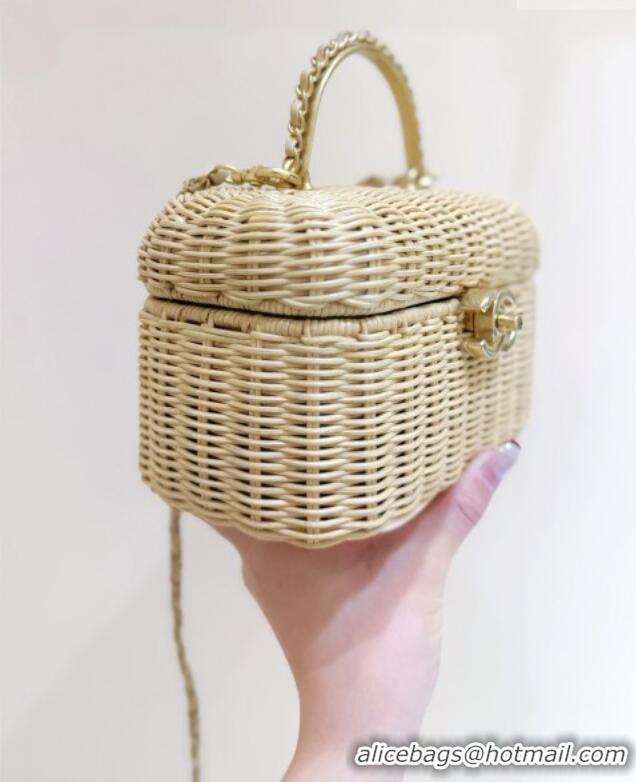 Promotional Chanel Vanity Case in Braided Rattan & Gold-Tone Metal AS5993 Beige Cruise 2025/26 Top Quality