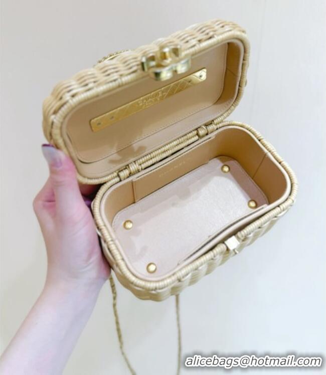 Promotional Chanel Vanity Case in Braided Rattan & Gold-Tone Metal AS5993 Beige Cruise 2025/26 Top Quality
