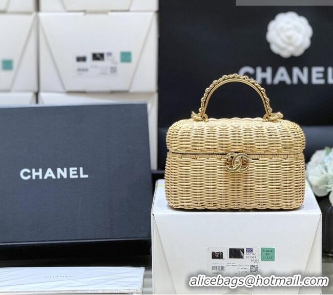 Promotional Chanel Vanity Case in Braided Rattan & Gold-Tone Metal AS5993 Beige Cruise 2025/26 Top Quality