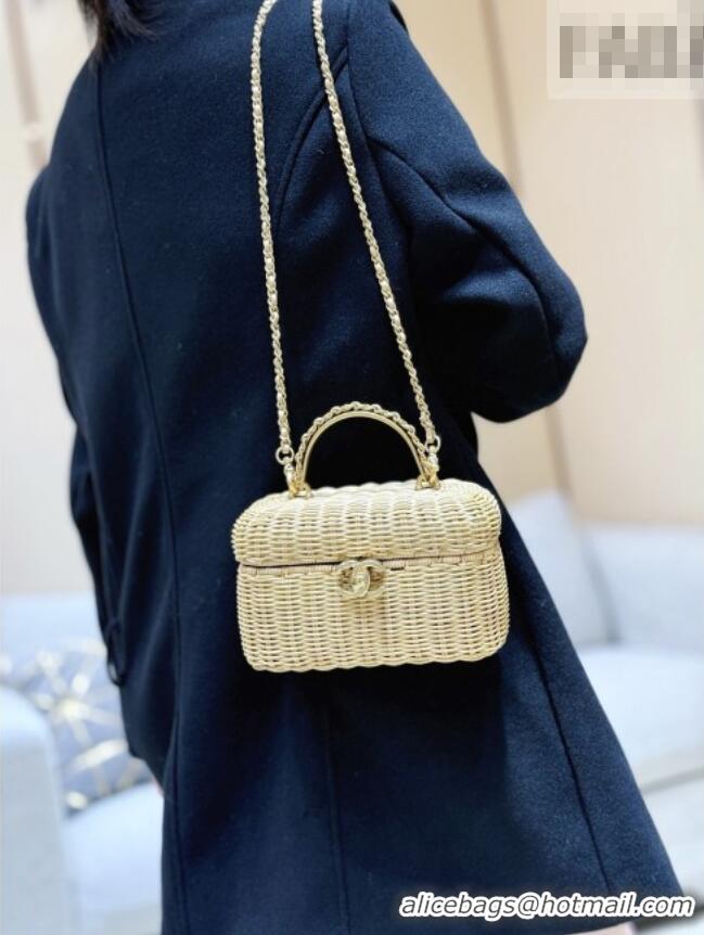 Promotional Chanel Vanity Case in Braided Rattan & Gold-Tone Metal AS5993 Beige Cruise 2025/26 Top Quality