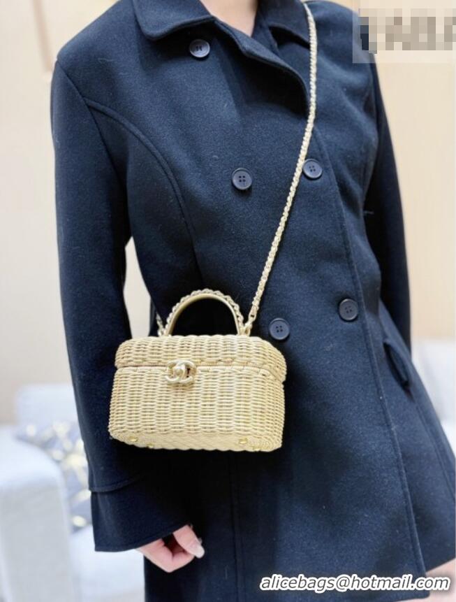 Promotional Chanel Vanity Case in Braided Rattan & Gold-Tone Metal AS5993 Beige Cruise 2025/26 Top Quality