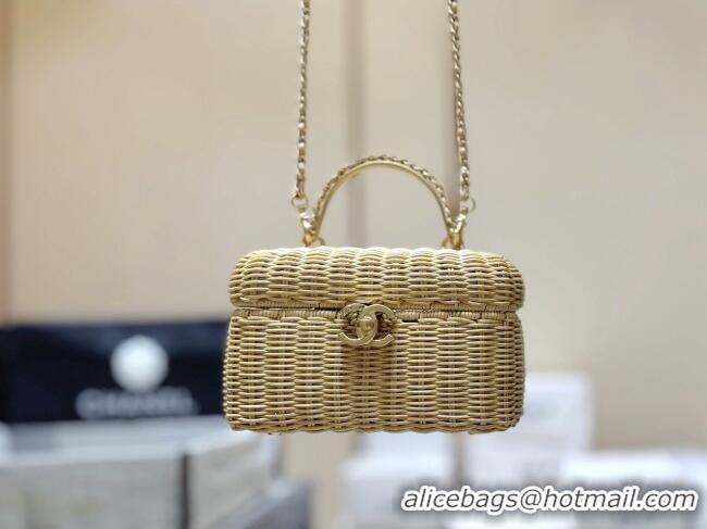 Promotional Chanel Vanity Case in Braided Rattan & Gold-Tone Metal AS5993 Beige Cruise 2025/26 Top Quality