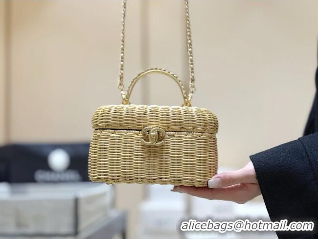 Promotional Chanel Vanity Case in Braided Rattan & Gold-Tone Metal AS5993 Beige Cruise 2025/26 Top Quality
