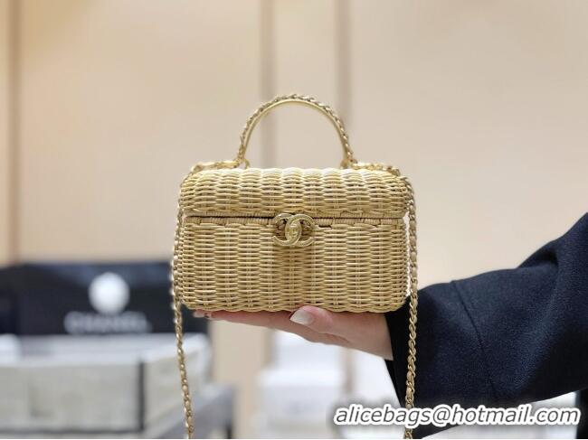 Promotional Chanel Vanity Case in Braided Rattan & Gold-Tone Metal AS5993 Beige Cruise 2025/26 Top Quality