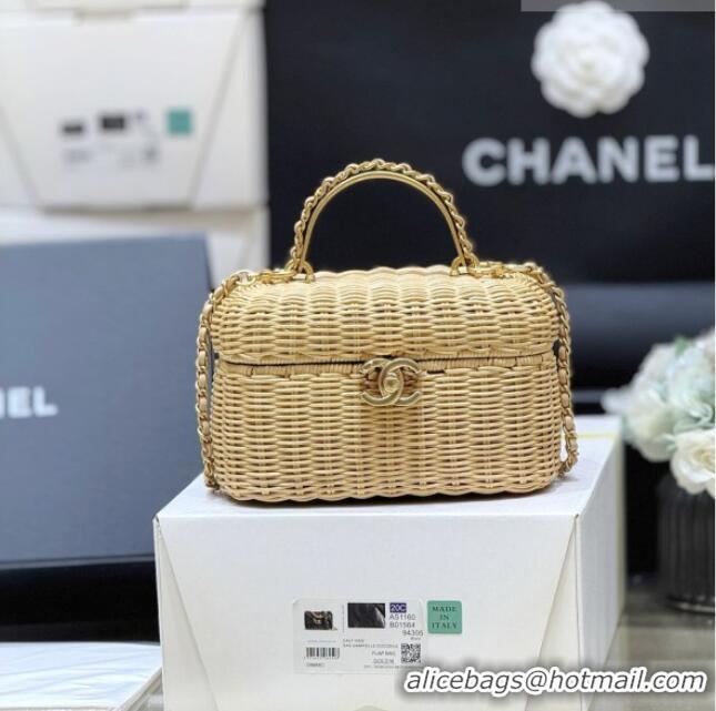 Promotional Chanel Vanity Case in Braided Rattan & Gold-Tone Metal AS5993 Beige Cruise 2025/26 Top Quality