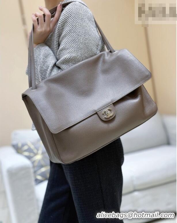 Luxury Cheap Chanel Maxi Flap Bag in Light Brown Grained Calfskin AS6233 Spring Summer 2026 Top Quality
