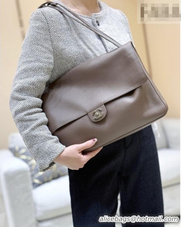 Luxury Cheap Chanel Maxi Flap Bag in Light Brown Grained Calfskin AS6233 Spring Summer 2026 Top Quality