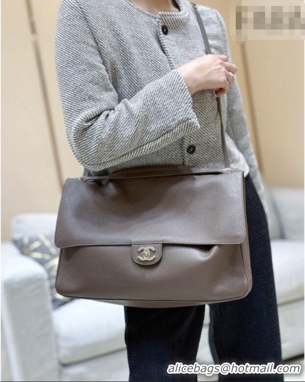 Luxury Cheap Chanel Maxi Flap Bag in Light Brown Grained Calfskin AS6233 Spring Summer 2026 Top Quality