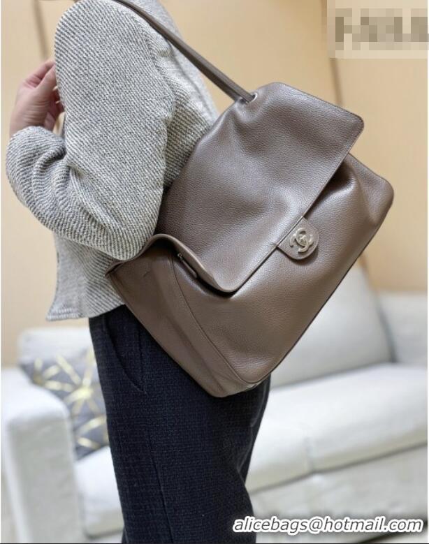 Luxury Cheap Chanel Maxi Flap Bag in Light Brown Grained Calfskin AS6233 Spring Summer 2026 Top Quality