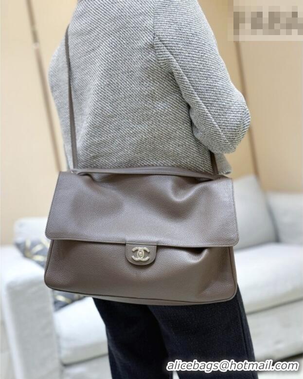 Luxury Cheap Chanel Maxi Flap Bag in Light Brown Grained Calfskin AS6233 Spring Summer 2026 Top Quality