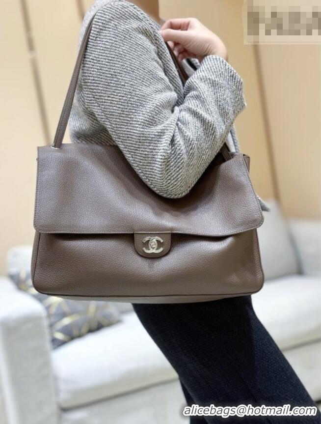 Luxury Cheap Chanel Maxi Flap Bag in Light Brown Grained Calfskin AS6233 Spring Summer 2026 Top Quality