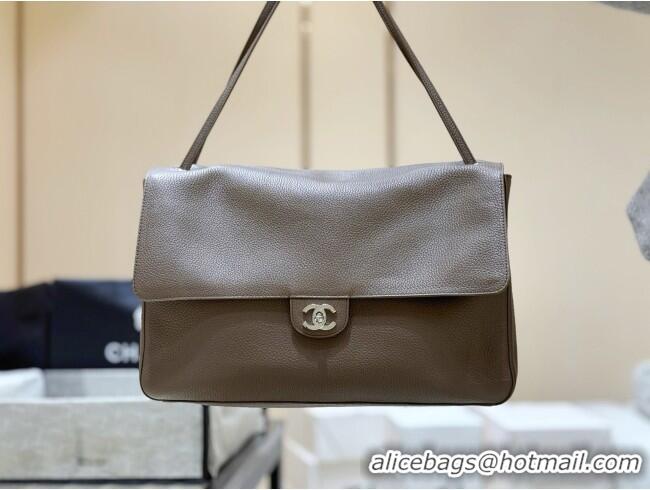 Luxury Cheap Chanel Maxi Flap Bag in Light Brown Grained Calfskin AS6233 Spring Summer 2026 Top Quality