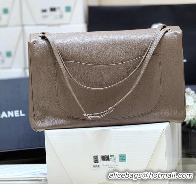 Luxury Cheap Chanel Maxi Flap Bag in Light Brown Grained Calfskin AS6233 Spring Summer 2026 Top Quality
