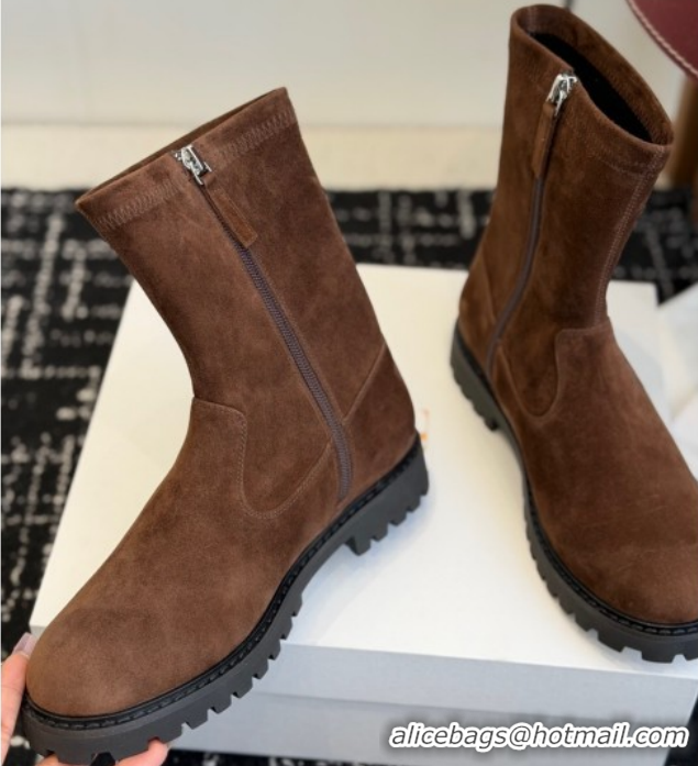 Best Grade The Row Suede Flat Ankle Boots TR120809 Brown 2026