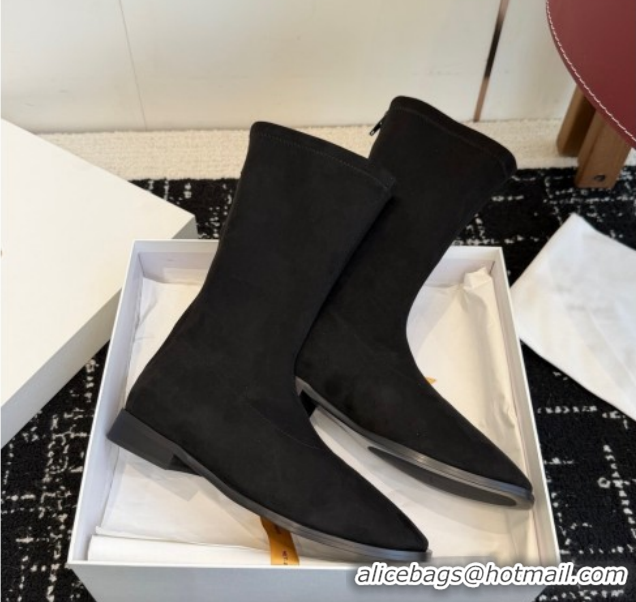 Top Design The Row Suede Flat Medium Boots TR120810 Black 2026