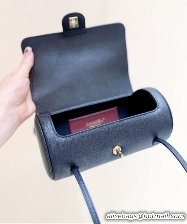 Best Price Chanel Small Bowling Bag in Grained Shiny Calfskin AS6143 Black 2026 Top Quality