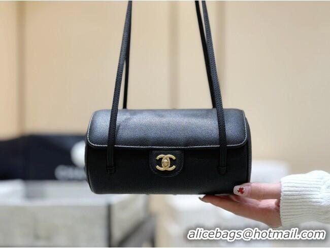 Best Price Chanel Small Bowling Bag in Grained Shiny Calfskin AS6143 Black 2026 Top Quality