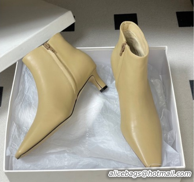 Cheap Price The Row Carla Leather Heel Ankle Boots 4cm TR120811 Beige Yellow 2026
