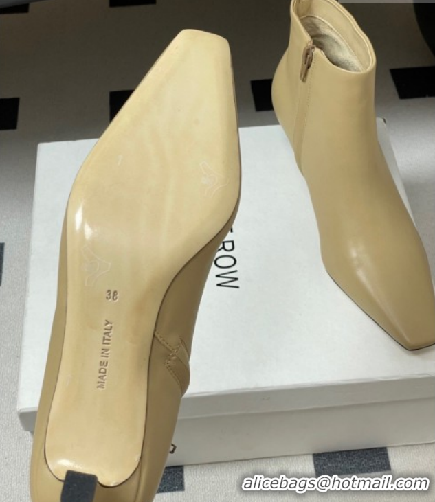 Cheap Price The Row Carla Leather Heel Ankle Boots 4cm TR120811 Beige Yellow 2026