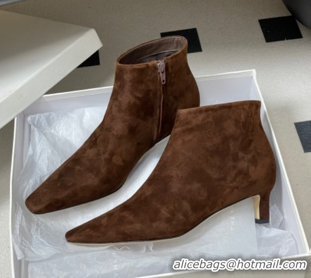 Best Price The Row Carla Suede Heel Ankle Boots 4cm TR120811 Dark Brown 2026
