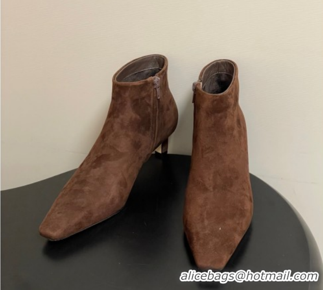Best Price The Row Carla Suede Heel Ankle Boots 4cm TR120811 Dark Brown 2026