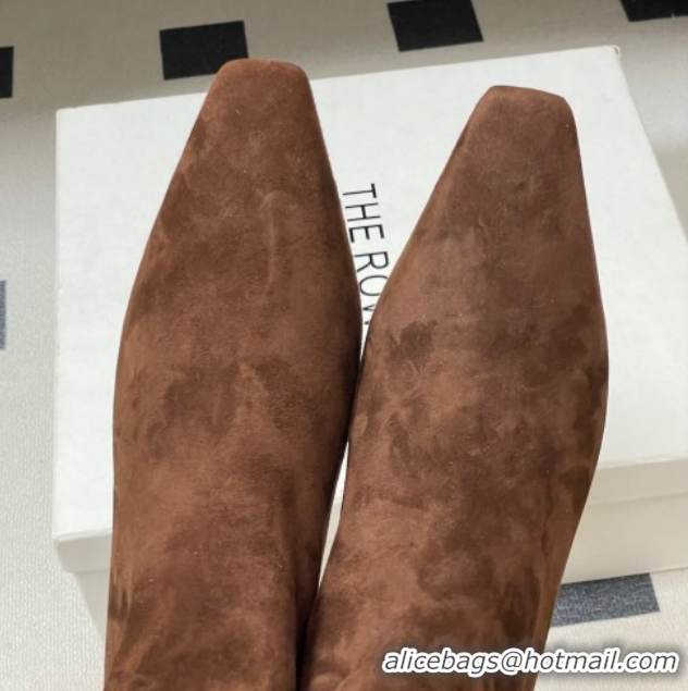 Best Price The Row Carla Suede Heel Ankle Boots 4cm TR120811 Dark Brown 2026