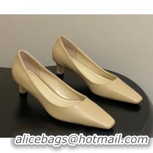 Classic Hot The Row Carla Leather Pumps 4cm in Calf Leather TR120812 Beige Yellow 2026