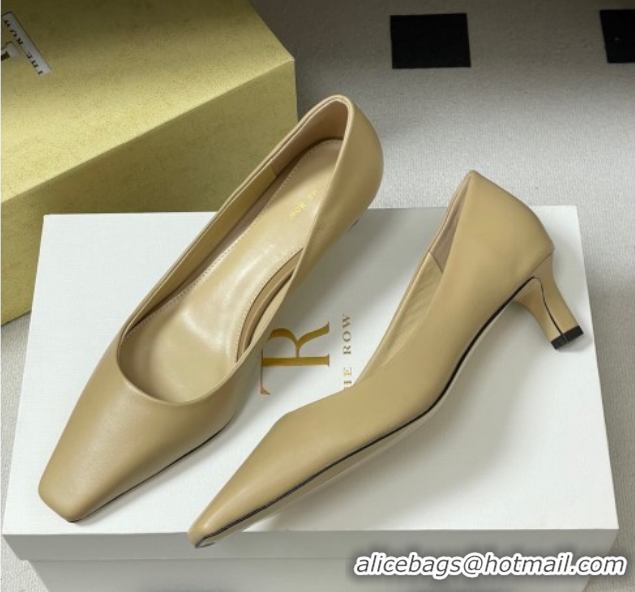 Classic Hot The Row Carla Leather Pumps 4cm in Calf Leather TR120812 Beige Yellow 2026