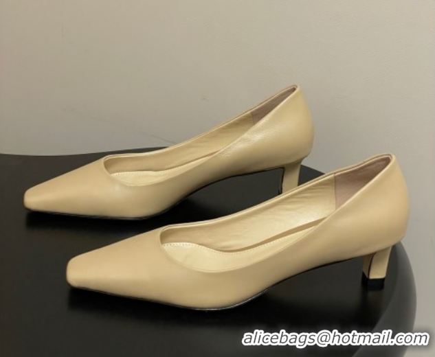 Classic Hot The Row Carla Leather Pumps 4cm in Calf Leather TR120812 Beige Yellow 2026