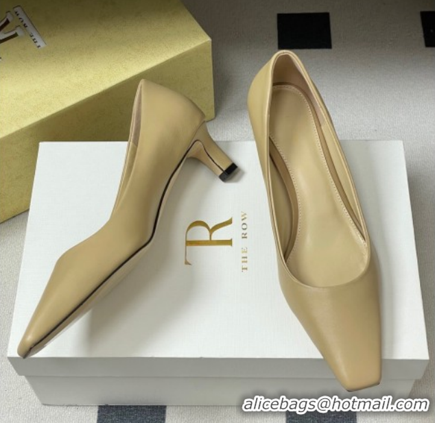 Classic Hot The Row Carla Leather Pumps 4cm in Calf Leather TR120812 Beige Yellow 2026