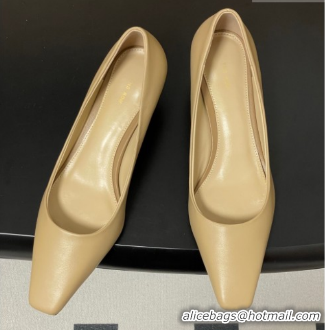 Classic Hot The Row Carla Leather Pumps 4cm in Calf Leather TR120812 Beige Yellow 2026