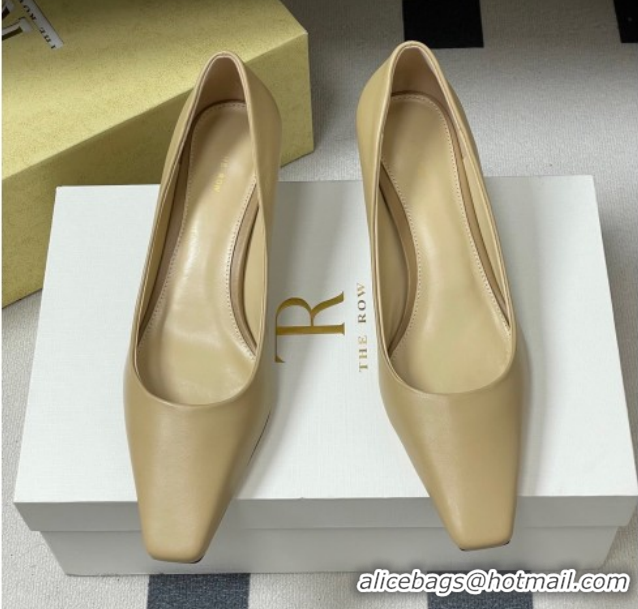 Classic Hot The Row Carla Leather Pumps 4cm in Calf Leather TR120812 Beige Yellow 2026