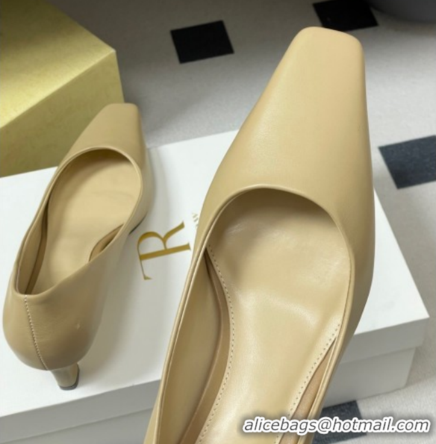 Classic Hot The Row Carla Leather Pumps 4cm in Calf Leather TR120812 Beige Yellow 2026