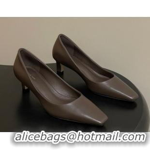 Sumptuous The Row Carla Leather Pumps 4cm in Calf Leather TR120812 Dark Brown 2026