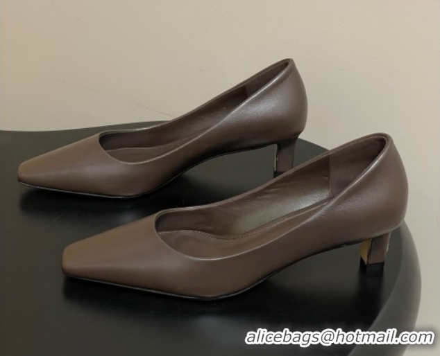 Sumptuous The Row Carla Leather Pumps 4cm in Calf Leather TR120812 Dark Brown 2026