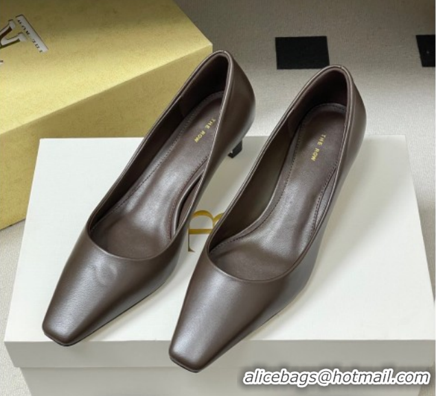 Sumptuous The Row Carla Leather Pumps 4cm in Calf Leather TR120812 Dark Brown 2026