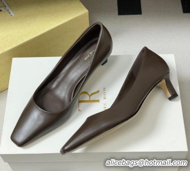 Sumptuous The Row Carla Leather Pumps 4cm in Calf Leather TR120812 Dark Brown 2026
